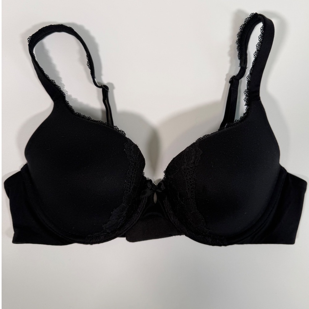 Victoria's Secret Perfect Shape Bra 34C Black Lace Trim Coquette Minimalist